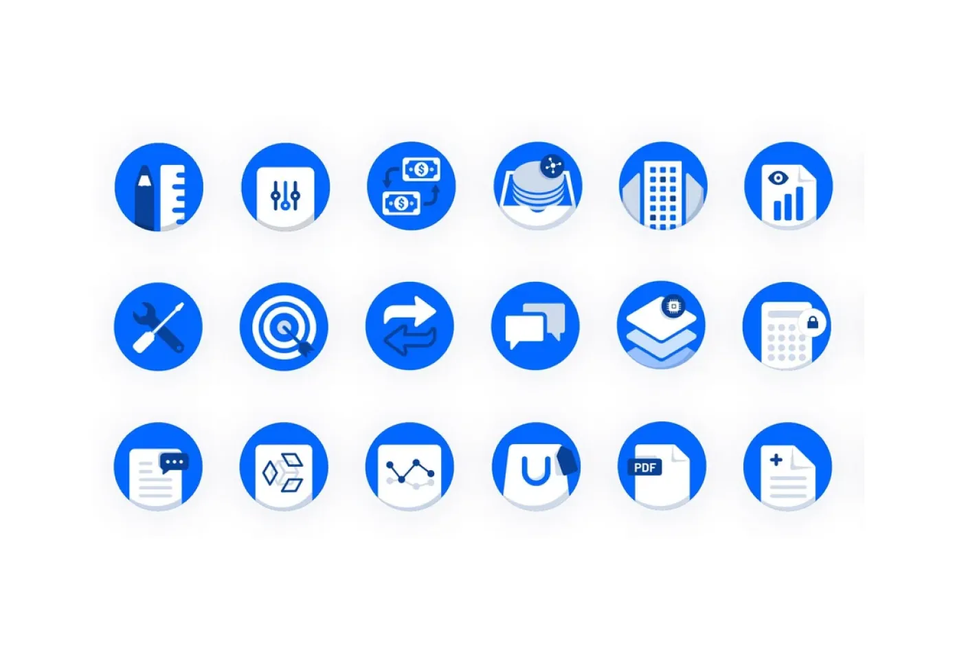 Set of blue BizBot feature icons