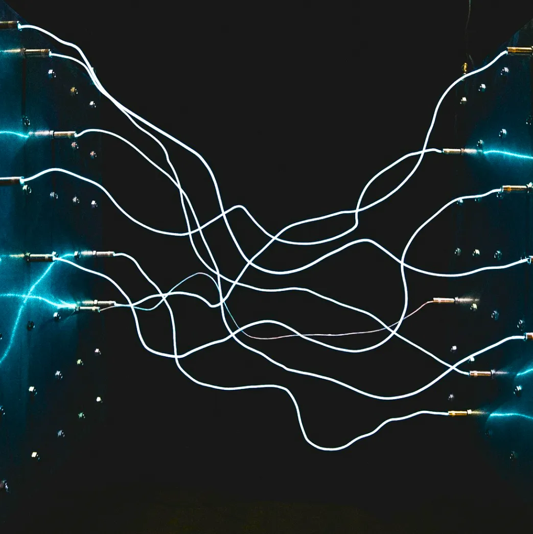 Glowing network cables on a dark background