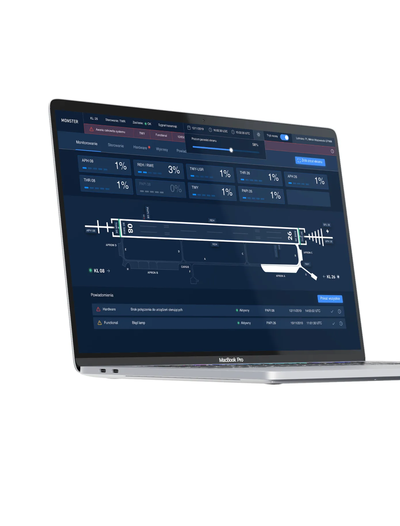 Monster drone traffic management dashboard on a laptop