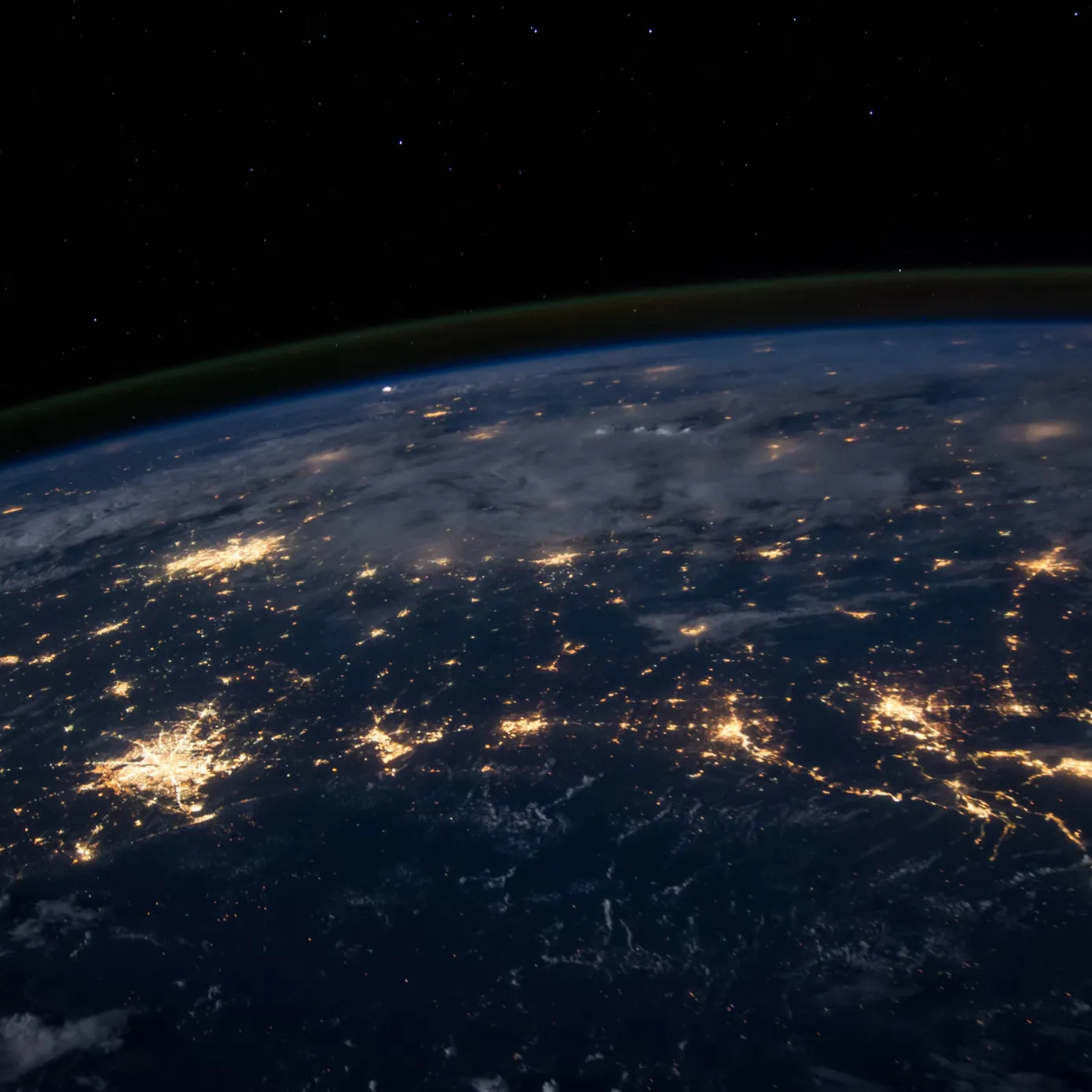 Earth at night seen from space with city lights