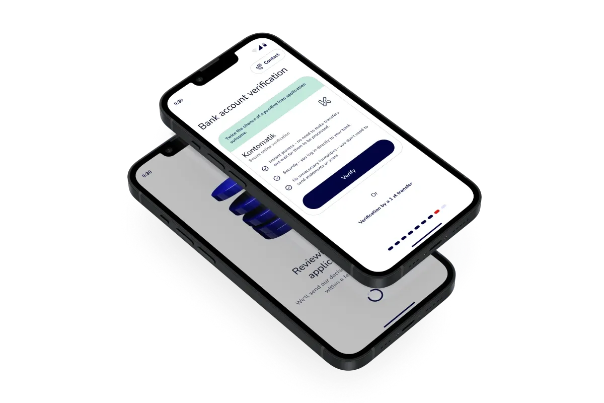 Loan app KYC flow – bank account verification screens on two smartphones