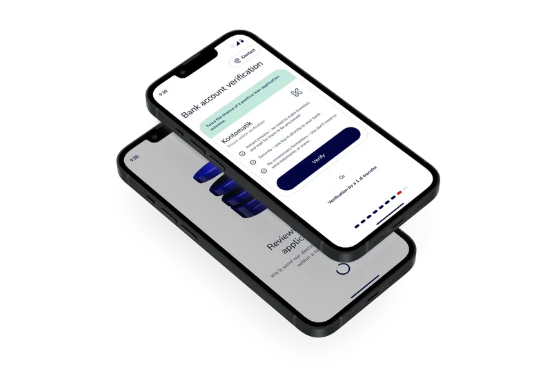 Loan app KYC flow – bank account verification screens on two smartphones