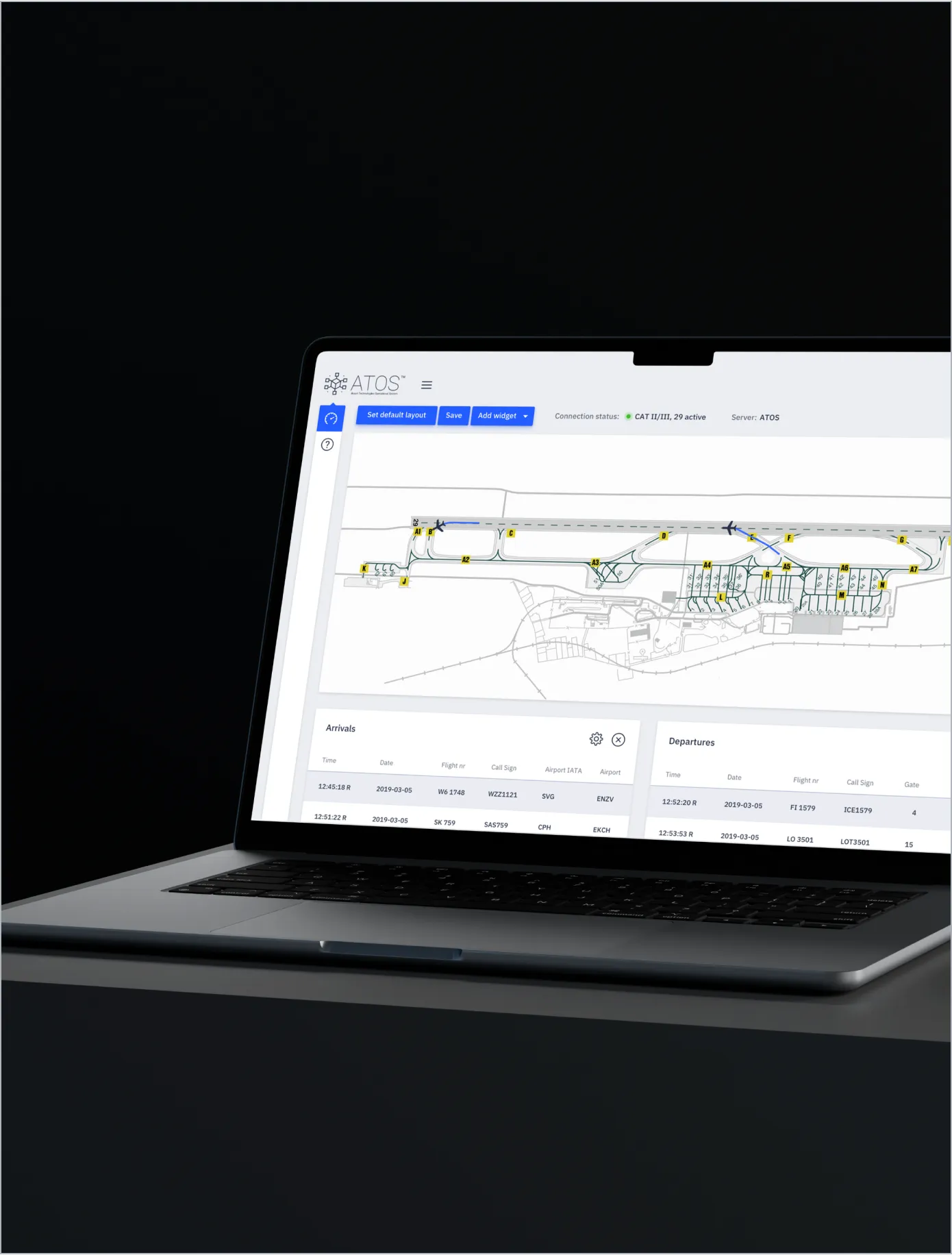 Atos airfield lighting system interface on a laptop