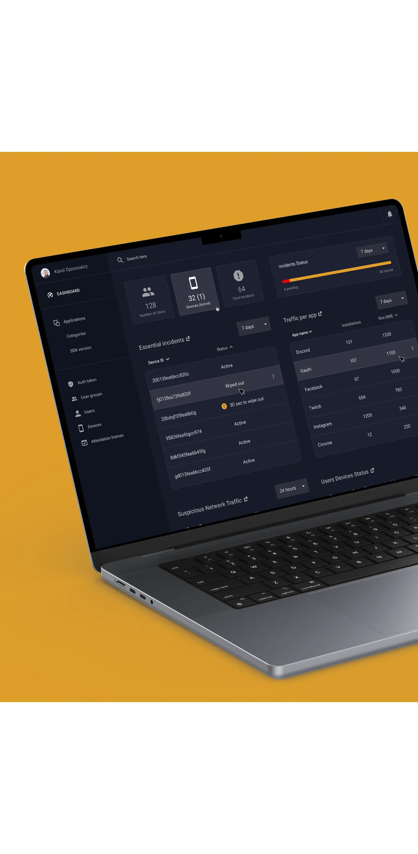 RAW Cyber web dashboard on a laptop against an orange background