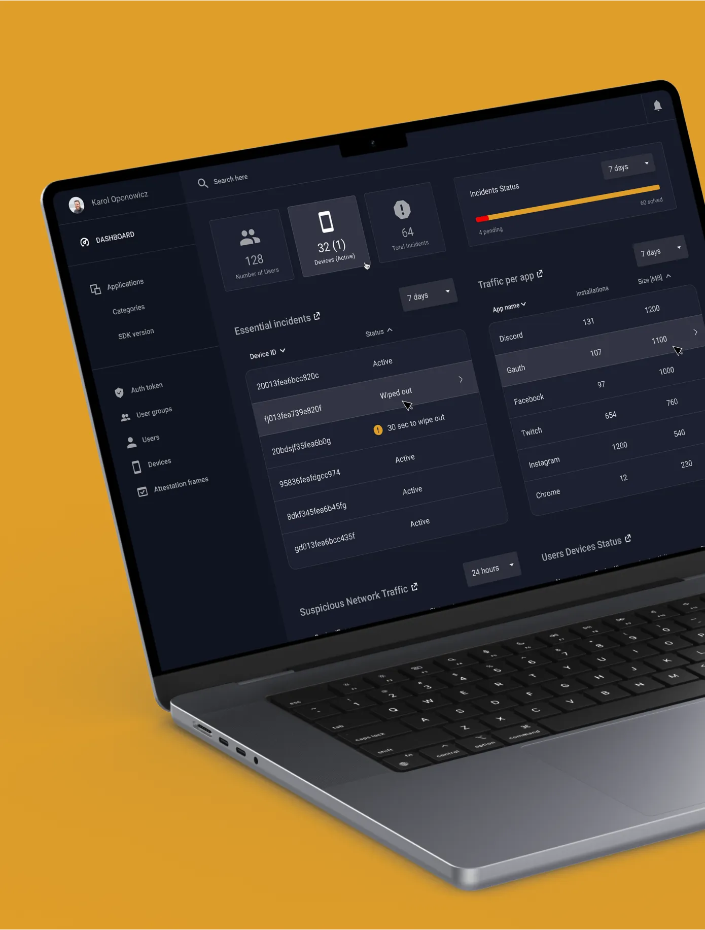 RAW Cyber web dashboard on a laptop against an orange background