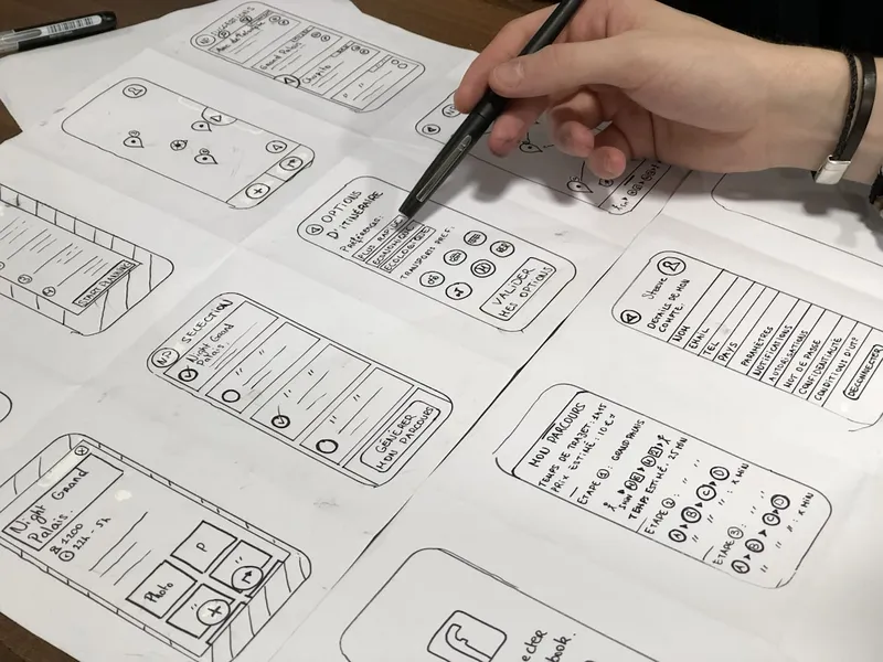 Hand-drawn app wireframe sketches (Unsplash)