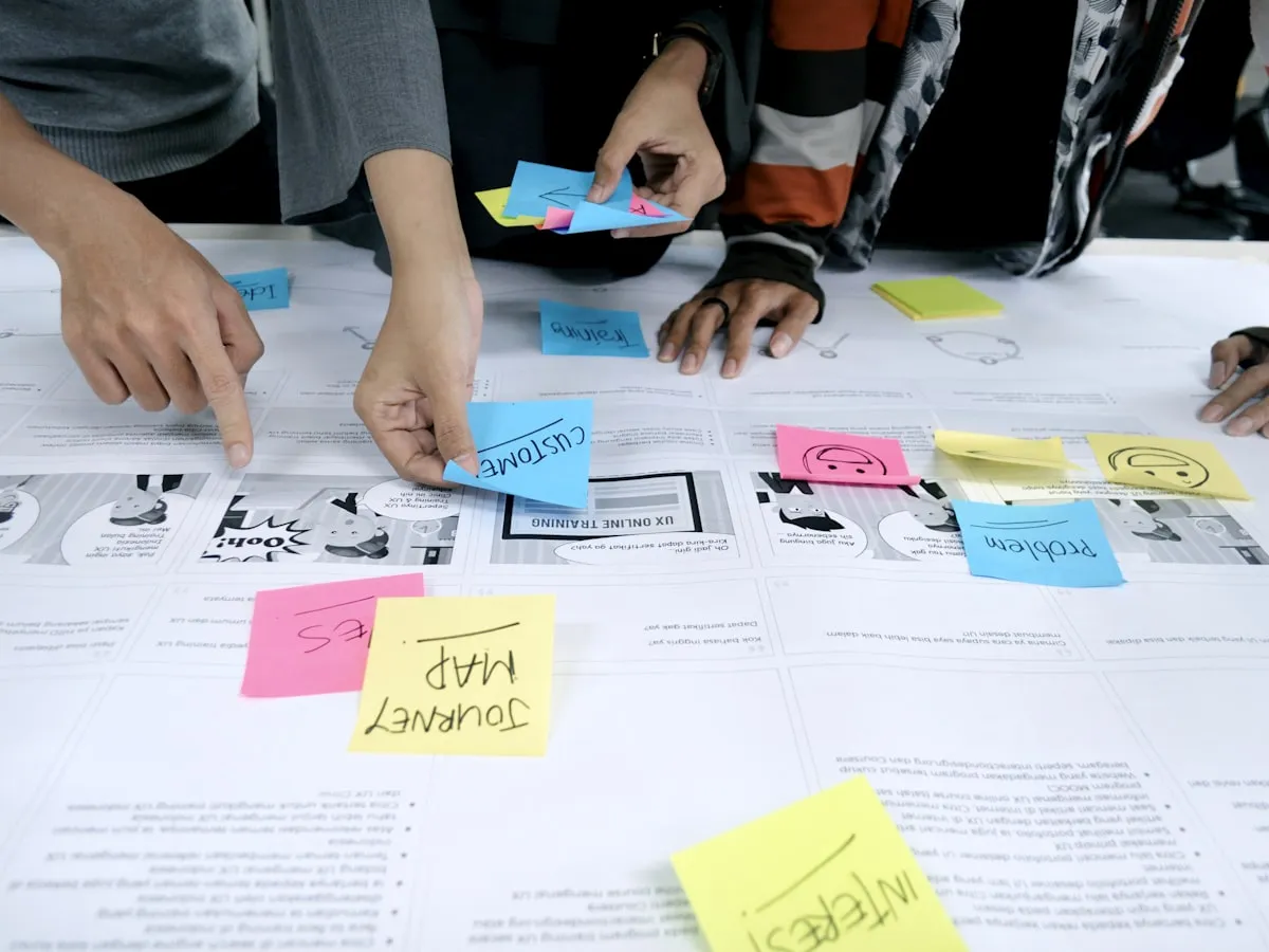 User journey mapping with sticky notes (Unsplash)